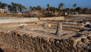 Ancient ruins of first-century synagogue in Magdala, Israel