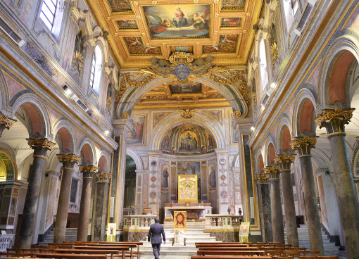 Priest Angelo Romano walks in his church, the Basilica of St. Bartholomew, located on the island Isola Tiberina in Rome on June 3, 2012. The basilica is dedicated to the New Christians Martyrs of the 20th century since 1999, when Pope John Paul II created a Commission to the study their life and history. AFP PHOTO / VINCENZO PINTO (Photo credit should read VINCENZO PINTO/AFP/GettyImages)