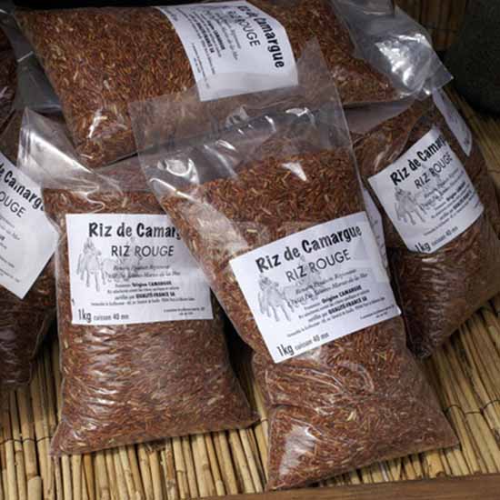 Camargue red rice on stall.